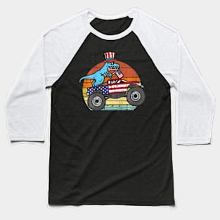 Kids TRex Dino Monster Truck Kids 4Th Of July Baby Boys Toddler Baseball T-Shirt